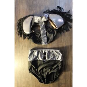 Patrick J. dance costume girl's 2 piece gray silver black shoulder pads fringe S